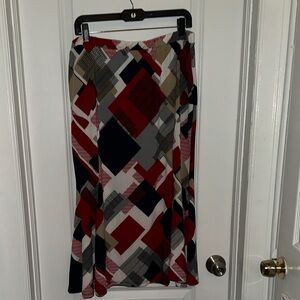 Ashley Stewart Geometric Maxi Skirt - Red, Navy, Gray, Tan